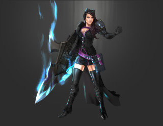 Woman black outfit sword flamed - character art free wallpaper
