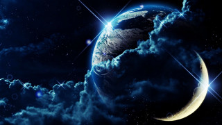 Blue planet stars clouds crescent - a blue planet free wallpaper