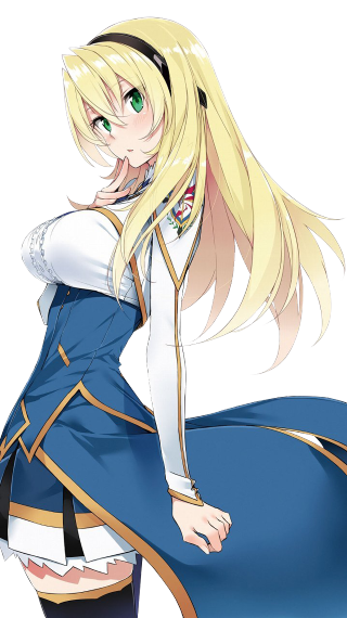 Blonde woman blue dress green 3 - her chin free wallpaper for mobile