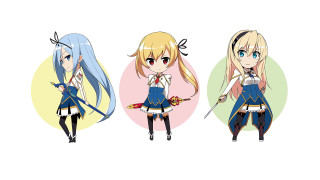 Anime girls long hair blue 9 - three anime girl free wallpaper