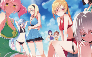 Anime girls beach sky clouds 2 - a beach free wallpaper