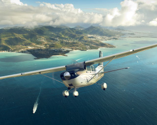 Small plane over water mountain - a small plane free wallpaper