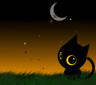 Black cat grass crescent moon 2 - a black cat free wallpaper for tablet