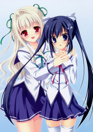Two anime girls hug white - two anime girl free wallpaper for mobile