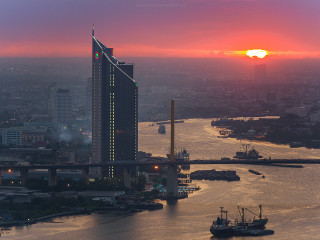 City skyline water boat sunset 2 - fedot sychkov free wallpaper