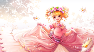 Cartoon girl pink dress flower - a cartoon girl free wallpaper