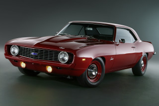 Red muscle car black top - photoreal free wallpaper