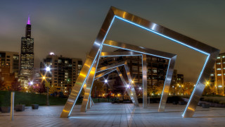 Metal structure city night walkway - a walkway free wallpaper