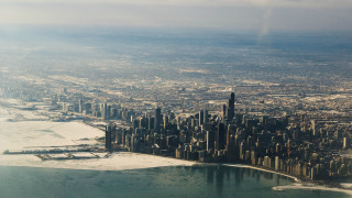 City snow aerial view water - aerial free wallpaper