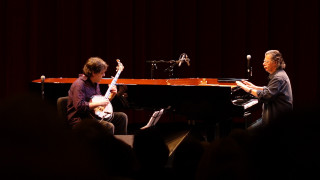 Two people piano microphone stand - a keyboard free wallpaper