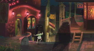 Cartoon girl green dress doorway - ghibli free wallpaper