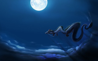 Dragon flying sky full moon - white cloud free wallpaper