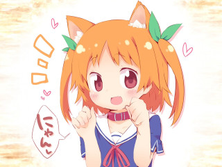 Anime girl cat ears bow 2 - aguri uchida free wallpaper