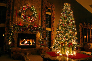 Living room christmas tree fireplace 2 - free christmas wallpaper for desktop