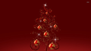 Red christmas tree gold ornaments - branch free wallpaper for desktop
