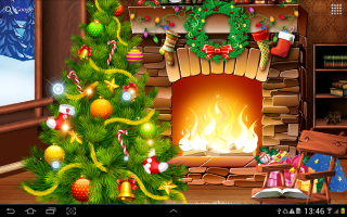 Christmas tree presents fireplace animals - a fireplace in the background free wallpaper