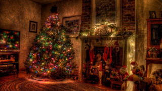 Christmas tree living room fireplace 5 - free christmas wallpaper