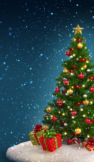 Christmas tree presents snow falling 3 - free christmas wallpaper for mobile