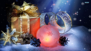 Christmas scene presents ball snow - art informel free wallpaper