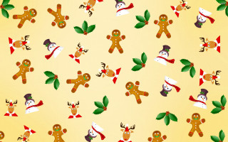 Gingerbreads reindeers christmas leaves bows - naive free wallpaper