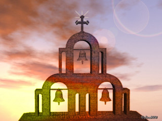 Church steeple bell sunset sky - a bell free wallpaper