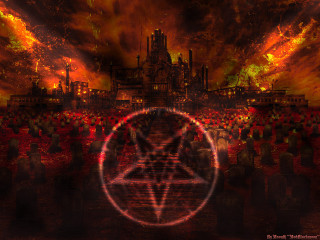 City crowd red yellow background - dark art free wallpaper