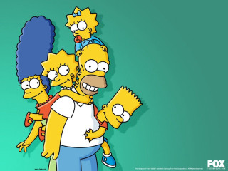 Simpsons family group green background - together free wallpaper