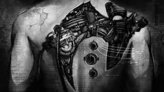 Futuristic man machine back pocket - deconstructivism free wallpaper