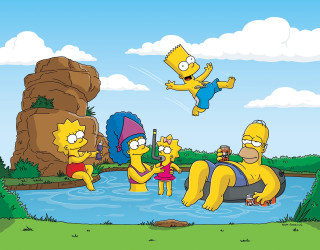 Simpsons characters hanging out river - a river free wallpaper
