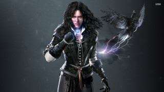 Woman holding bird sword lightning - above her free wallpaper
