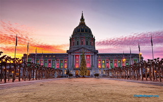 Large building christmas tree sunset - hdr free wallpaper