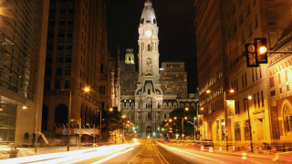 City street clock tower night 11 - cleve gray free wallpaper