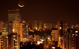 City skyline crescent moon nighttime - hurufiyya free wallpaper