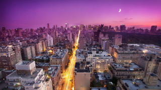 City skyline dusk moon lights - a street light free wallpaper
