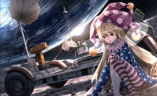 Girl dress hat vehicle space - moon free wallpaper