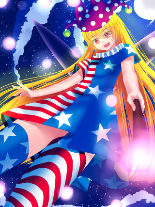 Cartoon girl patriotic outfit flying - american scene painting free wallpaper for mobile