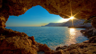 Ocean cave sunset dawn sunshine - inside free wallpaper