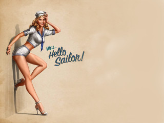 Woman sailor outfit leaning wall - charlie bowater free wallpaper