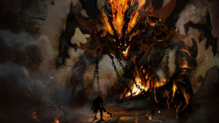 Man walking giant demonic demon - chain free wallpaper