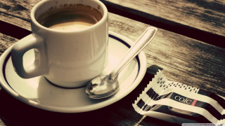 Coffee spoon plate wooden table - morning free wallpaper