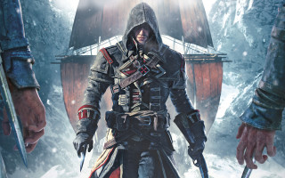 Man hooded sword snowy ship - two hand free wallpaper