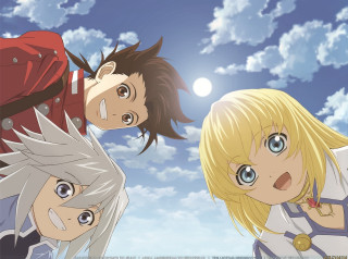 Anime characters blue sky clouds 29 - three anime character free wallpaper