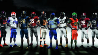 Football players uniforms standing line - number free wallpaper