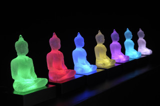 Buddha statues shelf dark colored - ambient lighting free wallpaper
