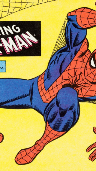 Spider man laying ground arms - his head in free wallpaper