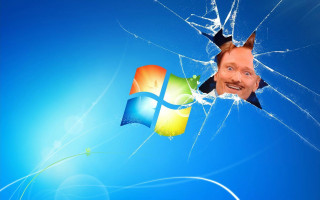 Man looking broken window face - a blue sky background behind free wallpaper