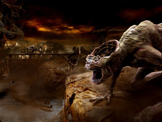 Dinosaur attacking man cave background - a dinosaur free wallpaper