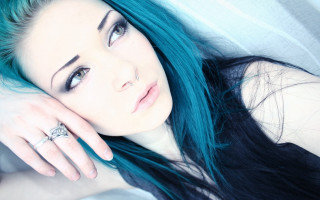 Woman blue hair ring finger - pale skin free wallpaper