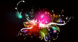 Colorful flower swirls leaves black - rich color free wallpaper
