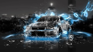 Car blue lights city smoke 2 - digital art free wallpaper for desktop